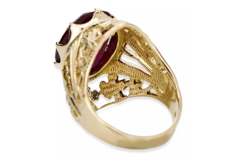 Pierścionek z żółtego 8k złota z Rubinem vrc031x-rb Vintage Art Deco ZSRR Sowiecki Rosyjski styl